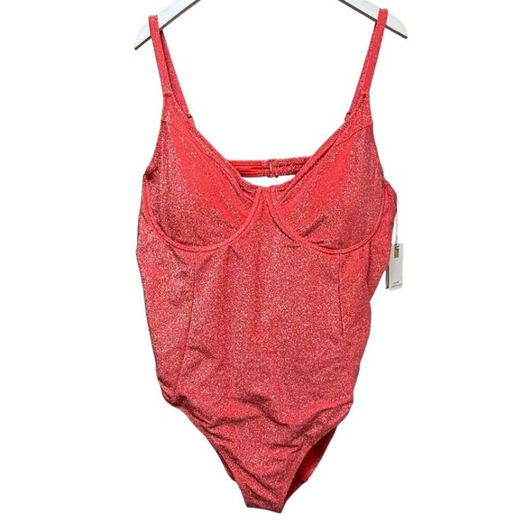 Good American Anthropologie Plus Size 4X Swimsuit Sparkle Demi-Cup Coral NWT - Picture 2 of 13